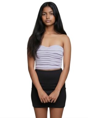 Zara Strapless Ruched Bandeau Crop Top in Light Lavender Size Small